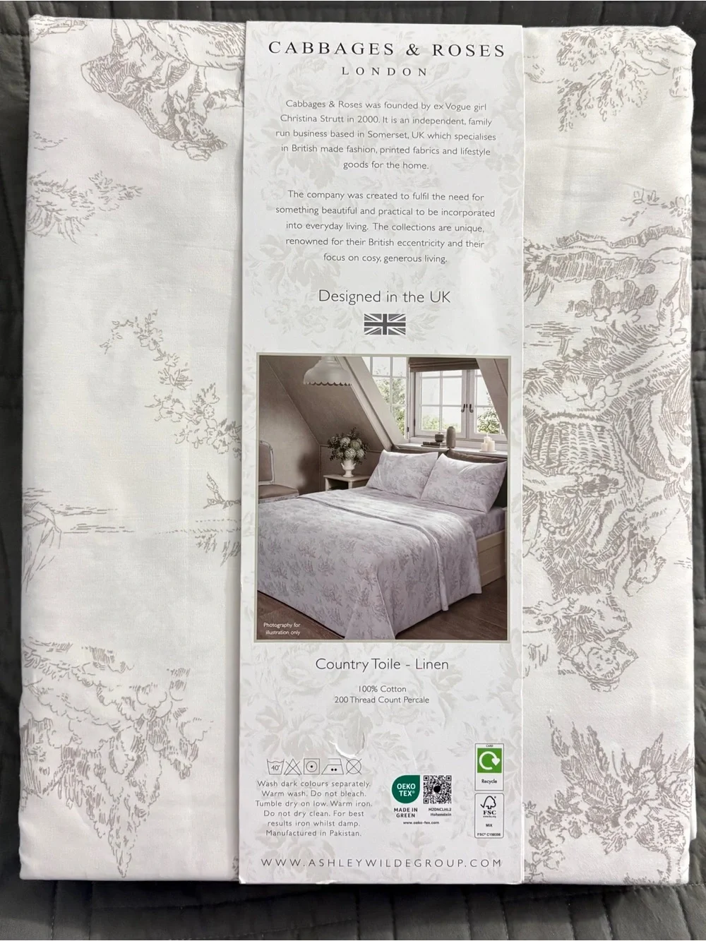 Cabbages & Roses LONDON Country Toile Linen 4-Piece Queen Sheet Set NEW